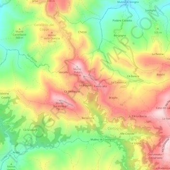 Le Braglieの地形図、標高、地勢