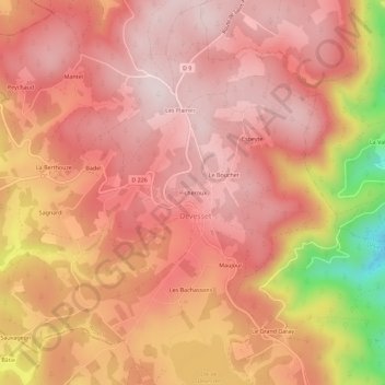 Picherouxの地形図、標高、地勢