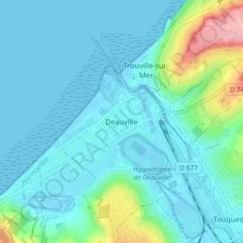 Deauvilleの地形図、標高、地勢