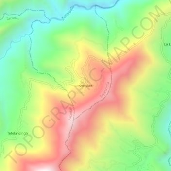 Omitlánの地形図、標高、地勢