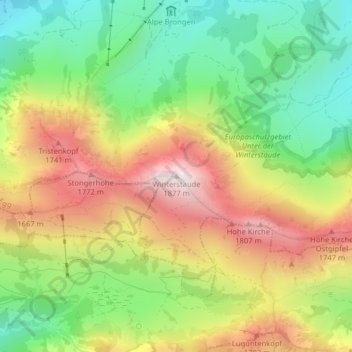 Winterstaudeの地形図、標高、地勢