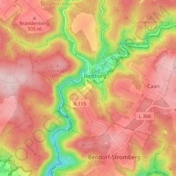 Siedlungの地形図、標高、地勢