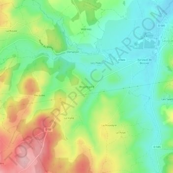 Beauregardの地形図、標高、地勢