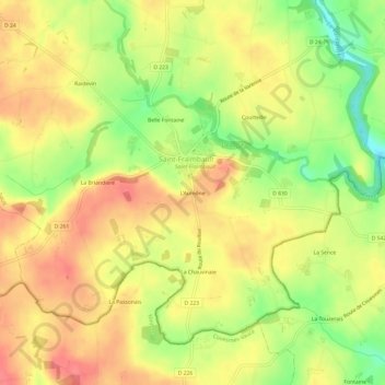 L'Aumôneの地形図、標高、地勢