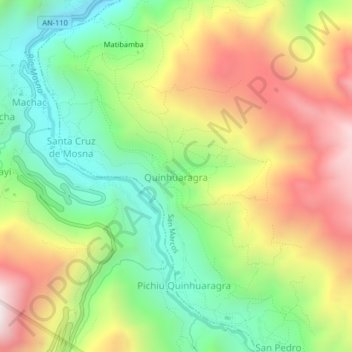 Quinhuaragraの地形図、標高、地勢