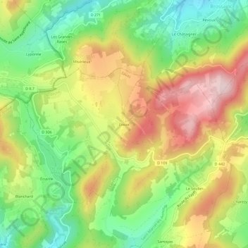 Éteizeの地形図、標高、地勢