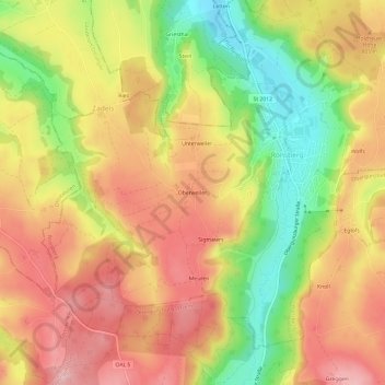 Oberweilerの地形図、標高、地勢