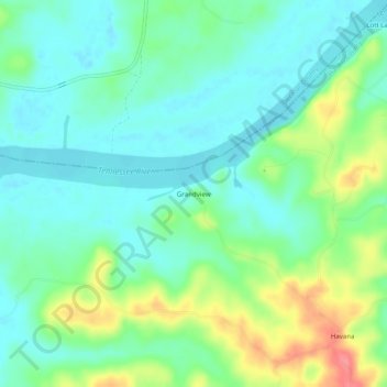 Grandviewの地形図、標高、地勢