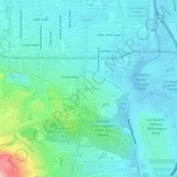 Harbor Pinesの地形図、標高、地勢