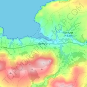 Newportの地形図、標高、地勢