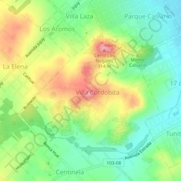 Cerro Granitoの地形図、標高、地勢