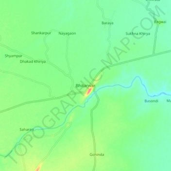 Bhitarwarの地形図、標高、地勢