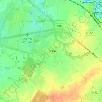 Bauffeの地形図、標高、地勢