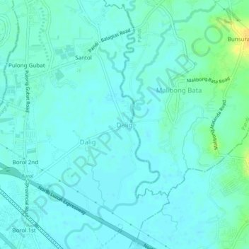 Daligの地形図、標高、地勢