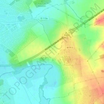 Sur les Vignesの地形図、標高、地勢