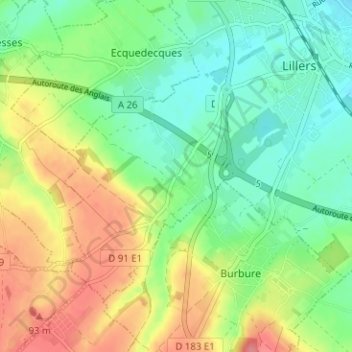 Hurionvilleの地形図、標高、地勢