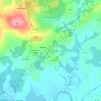 Trégornanの地形図、標高、地勢