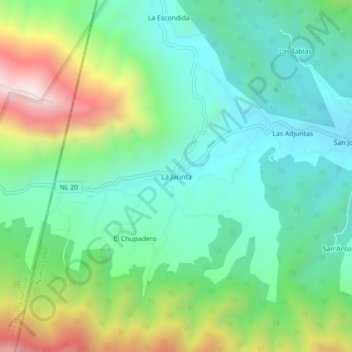 La Jacintaの地形図、標高、地勢