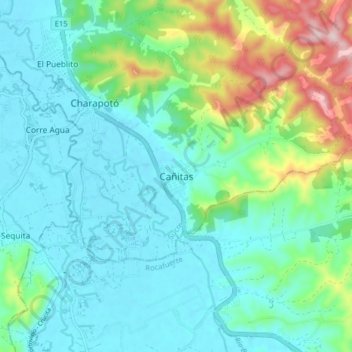 Cañitasの地形図、標高、地勢