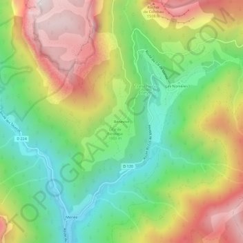 Béneviseの地形図、標高、地勢