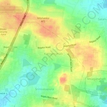 Kattigenahalliの地形図、標高、地勢
