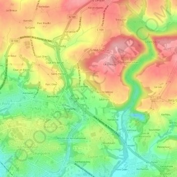 Penhoatの地形図、標高、地勢
