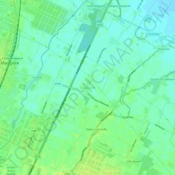 Sabbiunoの地形図、標高、地勢