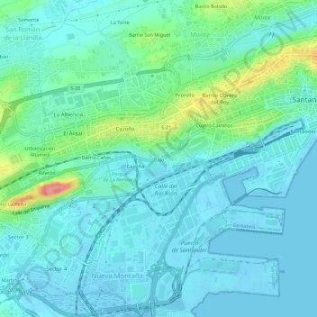Cajoの地形図、標高、地勢