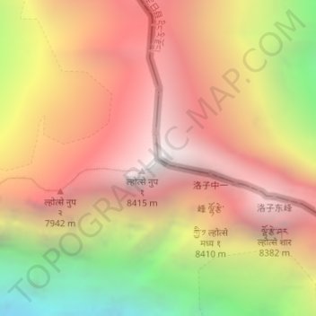Mount Lhotseの地形図、標高、地勢