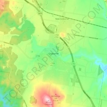 Gisborneの地形図、標高、地勢
