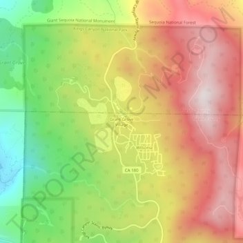 Grant Grove Villageの地形図、標高、地勢