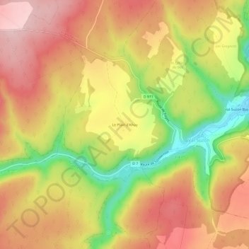 Le Plain d'Ahuyの地形図、標高、地勢