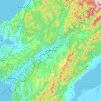 Upper Huttの地形図、標高、地勢