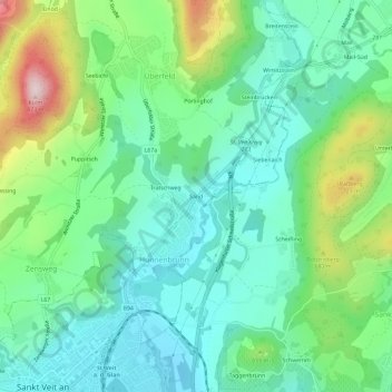 Sandの地形図、標高、地勢