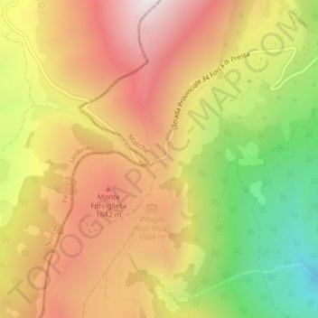 Forca di Prestaの地形図、標高、地勢