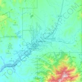 Patagoniaの地形図、標高、地勢