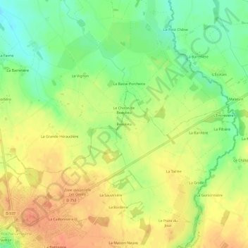 Beaulieuの地形図、標高、地勢