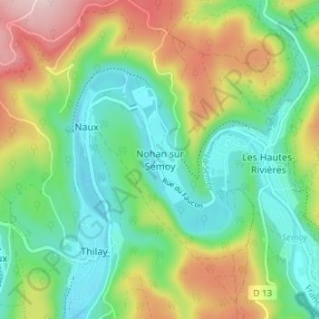 Nohan sur Semoyの地形図、標高、地勢