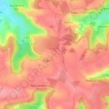 Plantouの地形図、標高、地勢