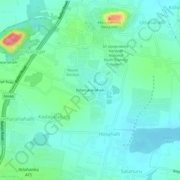 Billamaranahalliの地形図、標高、地勢
