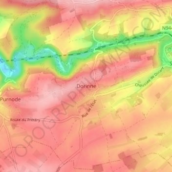 Dorinneの地形図、標高、地勢