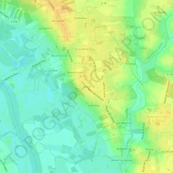 Velardの地形図、標高、地勢