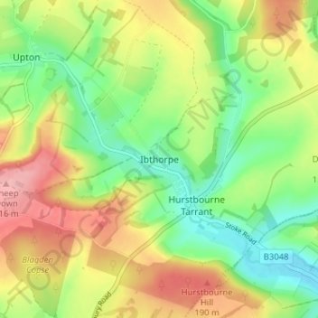 Ibthorpeの地形図、標高、地勢