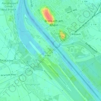 Île du Rhinの地形図、標高、地勢