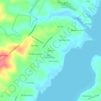 Elkmoreの地形図、標高、地勢