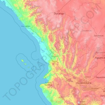 Nayaritの地形図、標高、地勢