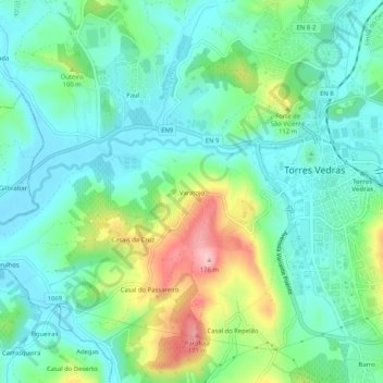Varatojoの地形図、標高、地勢