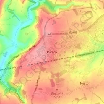 Rudloeの地形図、標高、地勢