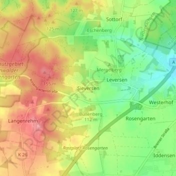 Sieversenの地形図、標高、地勢