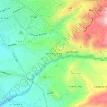 Alto Paucarpataの地形図、標高、地勢